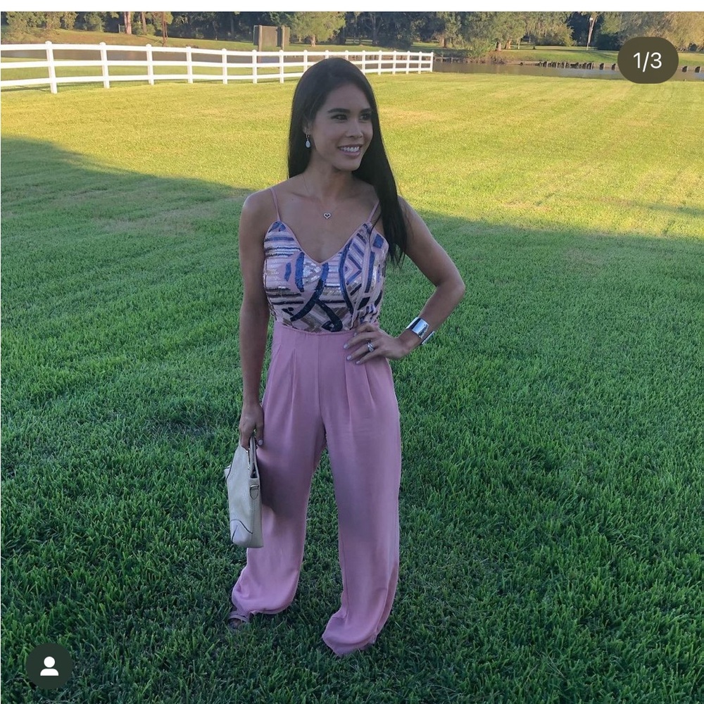 Sequin woven blush jumpsuit